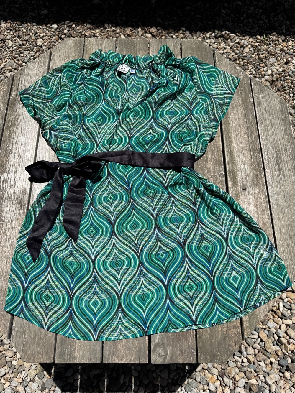 Green Patterned Sheer Maternity Blouse with Black Sash